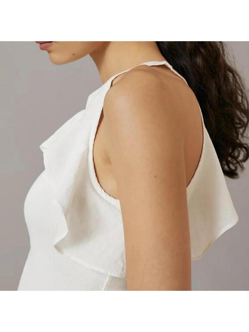Maeve Anthropologie White Ribbed Ruffle Halter Tank Small - Picture 4 of 9